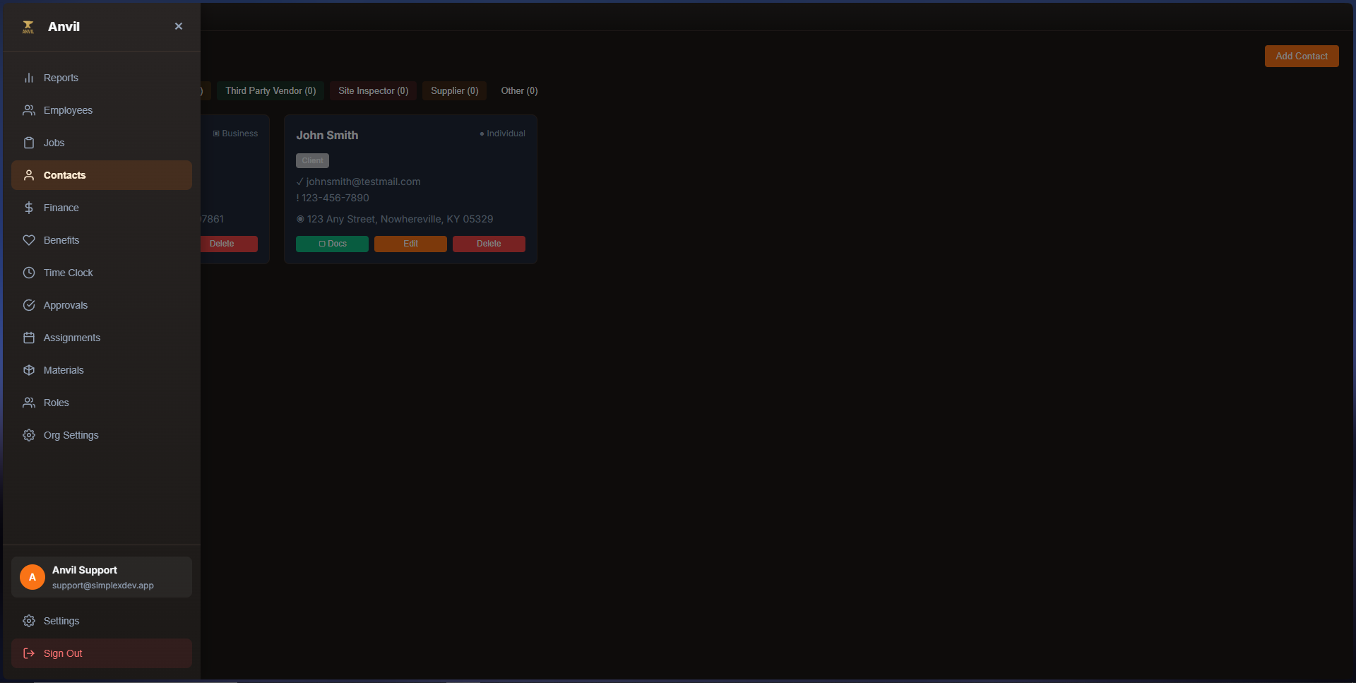 Anvil Contacts Dashboard