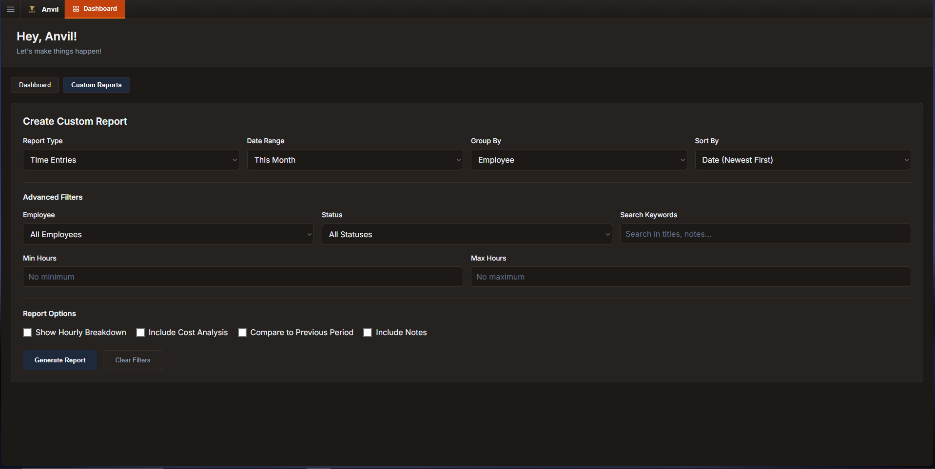 Anvil Custom Reports